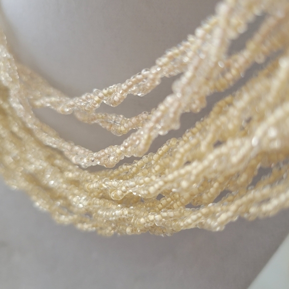 Vintage 60s Multi-Strand Beaded Choker Necklace • Cream • Hook Clasp - Picture 3 of 6